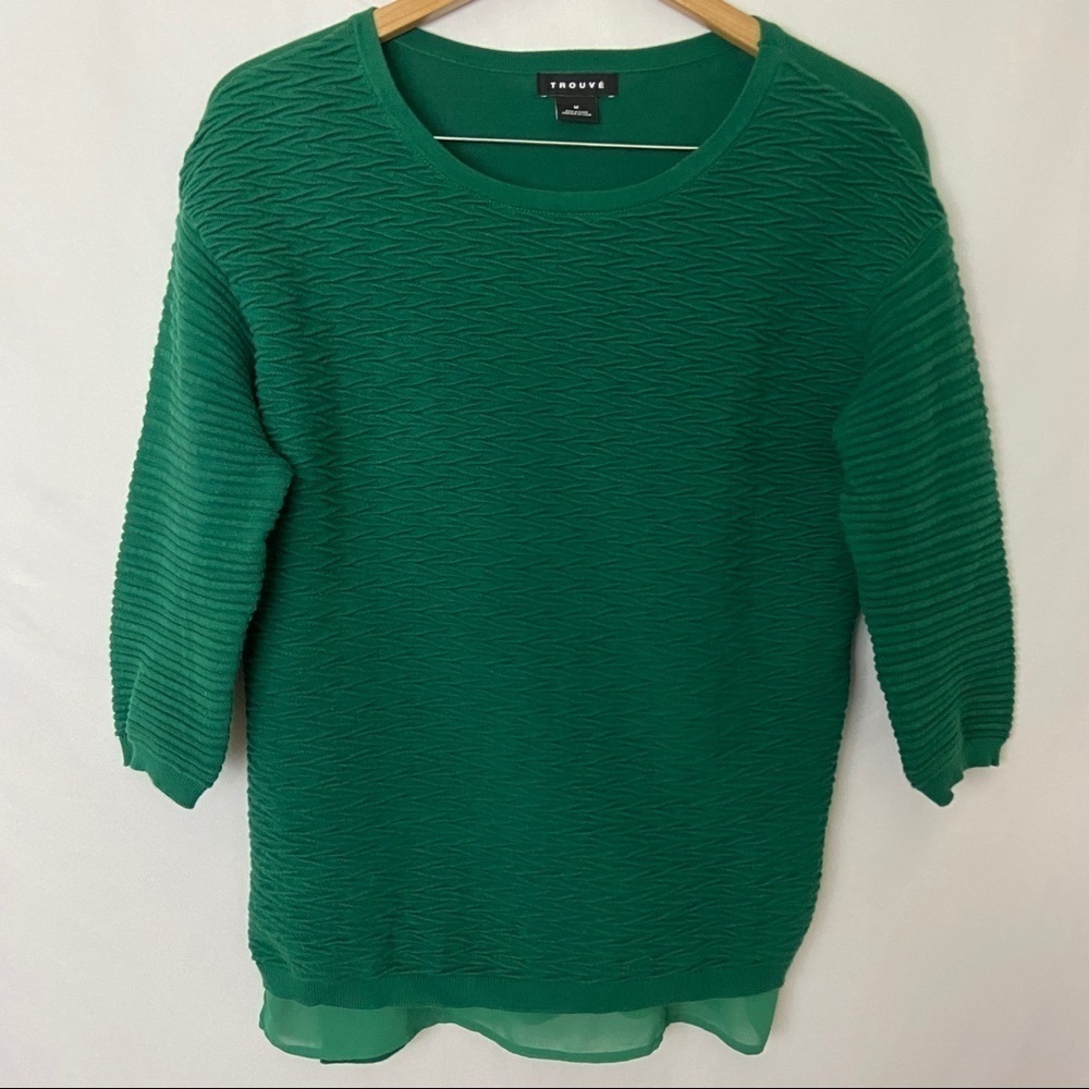 Trouve Kelly Green Textured Knit Pullover Winter Sweater Hi-Lo Hem Sz M